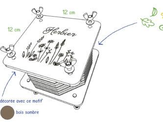 Presse à fleurs 12x12cm, motif "Herbier", bois sombre