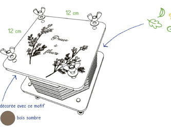 Presse à fleurs 12x12cm, motif "Mimosa", bois sombre